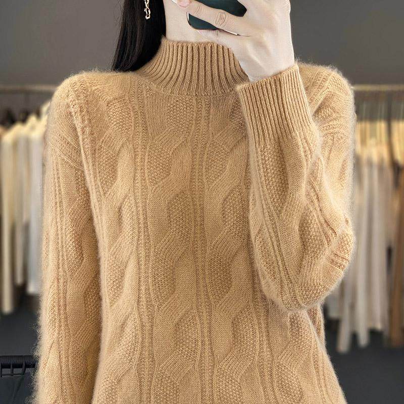 加厚100%纯羊毛衫女半高领扭花针织套头毛衣宽松百搭羊绒打底上衣,淘宝优惠券,粉丝福利购,淘宝优惠卷
