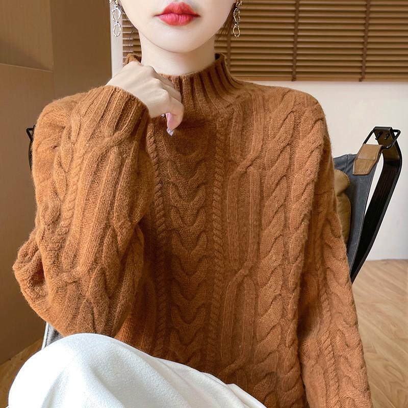 重磅加厚100%纯羊毛衫女半高领绞花针织毛衣宽松羊绒衫上衣打底衫,淘宝优惠券,粉丝福利购,淘宝优惠卷