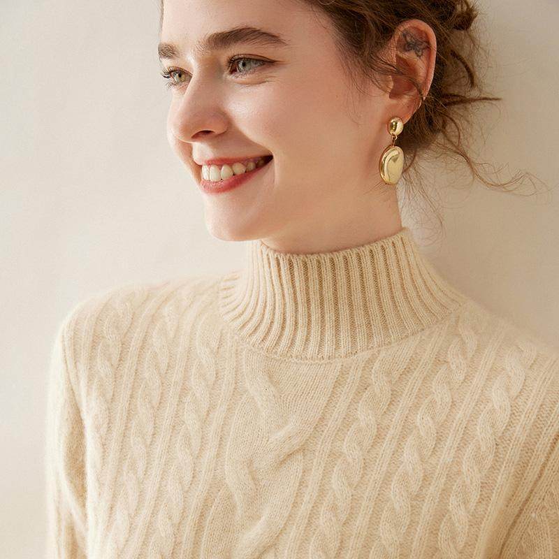 重磅三股加厚软糯感山羊绒衫女半高领扭花针织毛衣宽松羊绒打底衫,淘宝优惠券,粉丝福利购,淘宝优惠卷