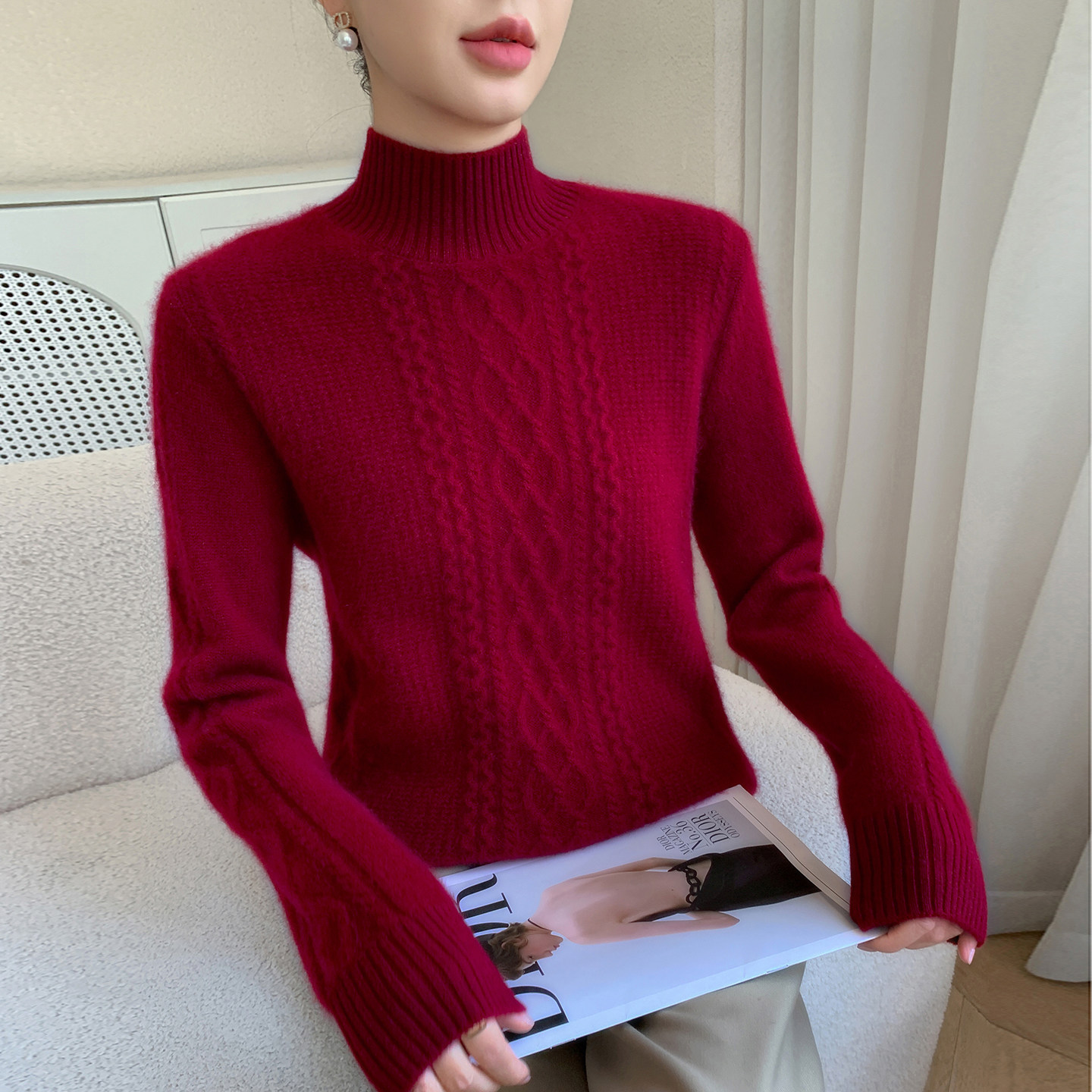 2025新款高端山羊绒衫女高领绞花套头羊毛衫保暖软糯宽松针织毛衣,淘宝优惠券,粉丝福利购,淘宝优惠卷