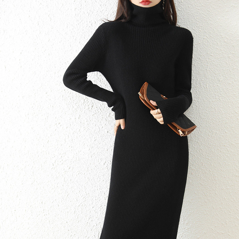 秋冬款100%羊毛衫女高领中长款过膝连衣裙抽条针织毛衣宽松羊绒衫,淘宝优惠券,粉丝福利购,淘宝优惠卷