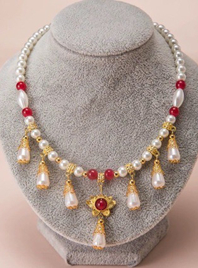 汉服璎珞短款珍珠古风项链女中国风仙气复古宫廷洛月水滴花朵吊坠