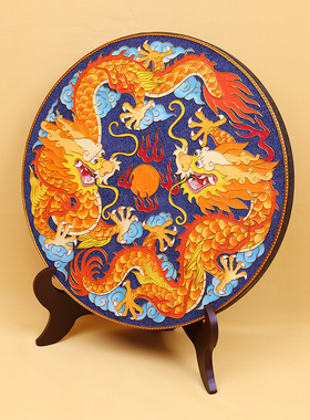 二龙戏珠掐丝珐琅彩摆件