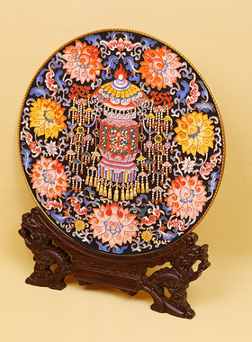 铜盘摆件宝相添福灯掐丝珐琅彩新中式玄关客厅坐盘景泰蓝手工礼品