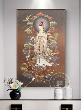 纯手工掐丝珐琅彩佛堂唐卡装饰画西藏御象观音办公室客厅藏式挂画