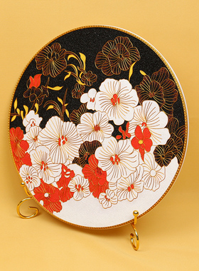 现代花卉瓷盘摆件掐丝珐琅彩入户客厅玄关坐盘景泰蓝手工桌面礼品