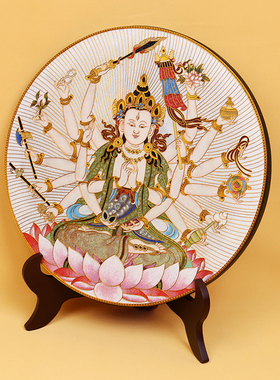 准提菩萨碳盘摆件掐丝珐琅彩中式客厅大堂桌面坐盘景泰蓝手工礼品