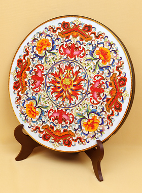 碳盘摆件福寿掐丝珐琅彩新中式客厅玄关桌面坐盘景泰蓝手工礼品