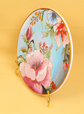 瓷盘摆件水墨牡丹掐丝珐琅彩新中式客厅玄关坐盘纯手工桌面礼品