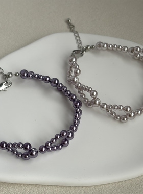 AYOUNG 3mm+4mm+5mm 曼塔玫瑰淡粉/姚紫色 手工编织温柔气质手链