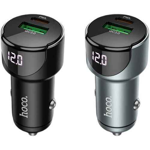 Hoco Haoku Z42 автомобиль мобильный телефон зарядка двойной USB -номер, показывающий автомобильную зарядку PD20WQC3.0.