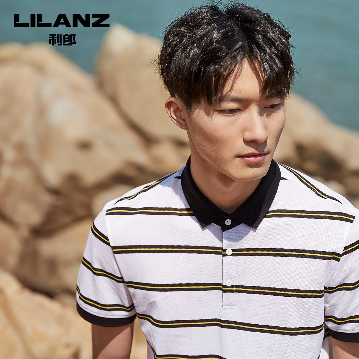 利郎官方短袖男士桑蚕丝条纹polo衫 利郎Polo衫