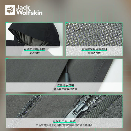 JackWolfskin狼爪ARLAND男士户外徒步防风抓绒三合一冲锋衣上衣 - 图3