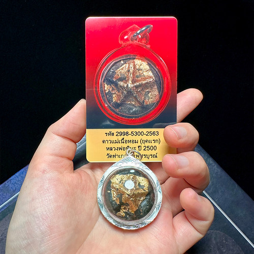 泰国佛牌 龙婆碧娜碧纳幸运星2500年金壳正牌吊坠 老牌带鉴定卡 - 图1