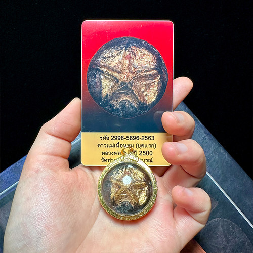 泰国佛牌 龙婆碧娜碧纳幸运星2500年金壳正牌吊坠 老牌带鉴定卡 - 图0