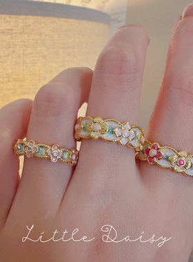 Little Daisy新中式掐丝珐琅江南女子超仙小众开口戒指可调节百搭
