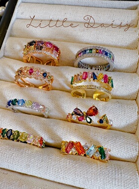 戒指珠宝镂空指环彩色宝石