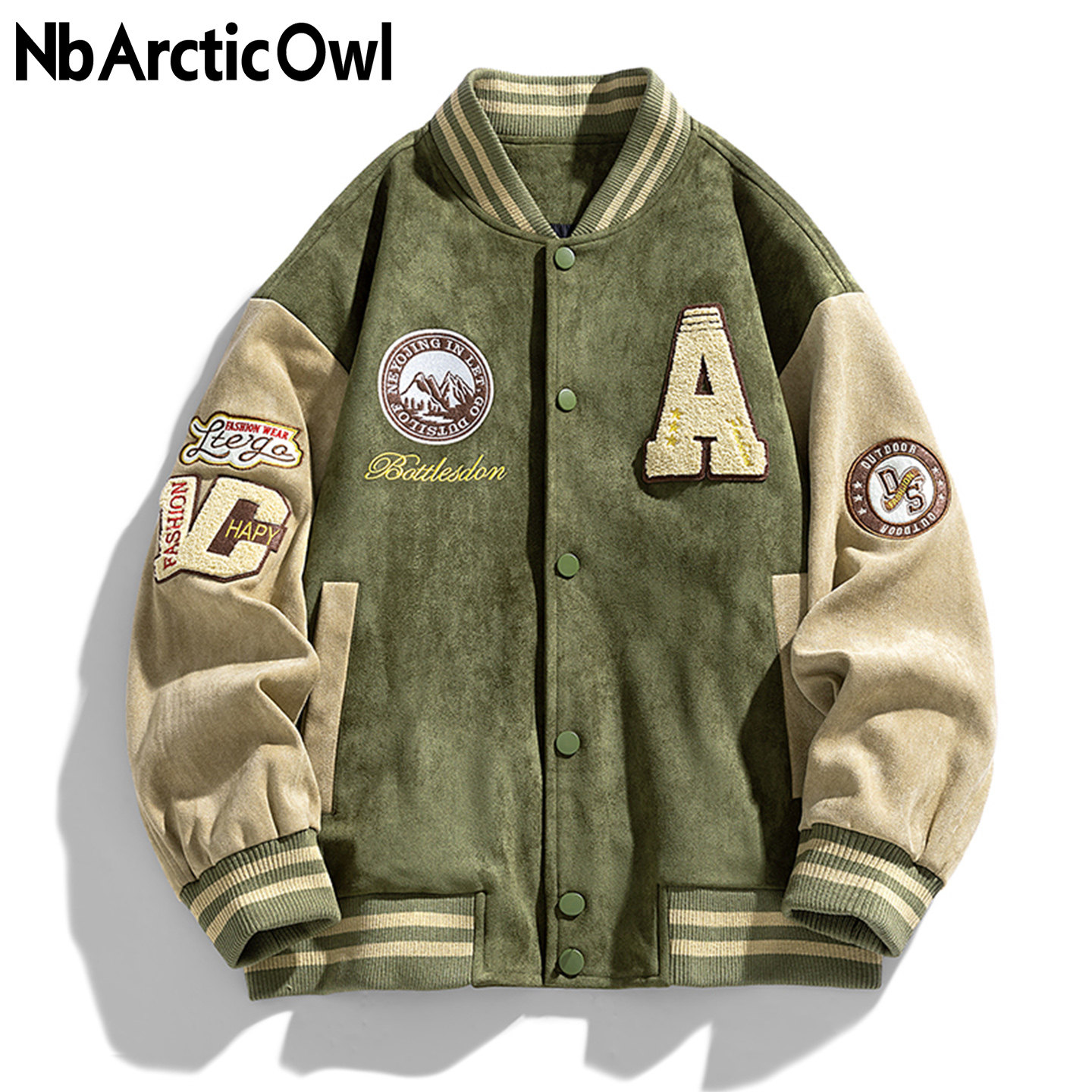 nbarcticowl美式潮流复古刺绣棒球服夹克男春秋季麂皮绒拼色外套,淘宝优惠券,粉丝福利购,淘宝优惠卷