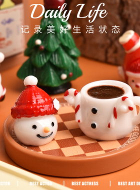 YQT原创设计微缩树脂配件圣诞雪人咖啡杯套装圣诞diy手作造景摆件