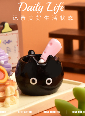 YQT迷你水杯卡通猫咪茶杯仿真陶瓷杯微缩世界场景布置减压玩具