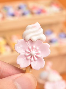 YQT原创设计樱花冰淇淋雪糕微缩甜品棒冰Diy树脂饰品配件批发