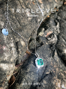 甜涩青苹果/通体925纯银项链颈链拟真培育宝石设计师轻珠宝巨精工