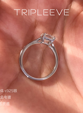 冰晶方糖!莫桑钻石戒指经典阿斯切s925纯银镀18k白金大方求婚钻戒