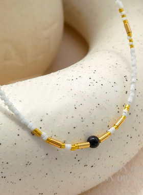 欧美气质白色米珠项链简约复古新潮设计颈链时髦级感锁骨链1668