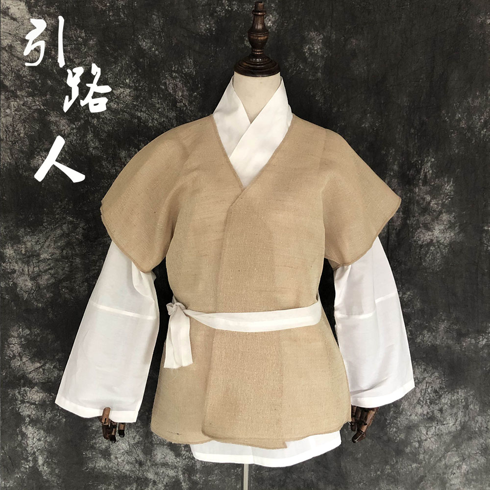 麻衣孝子衣丧服孝衣棉麻短袖短款白衣服丧事白事衣服半裙帽子麻帽 - 图0