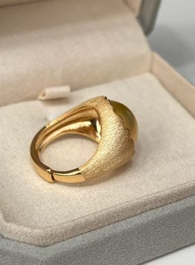 s925银海水金珠马贝珍珠戒指 拉丝工艺，15-16mm