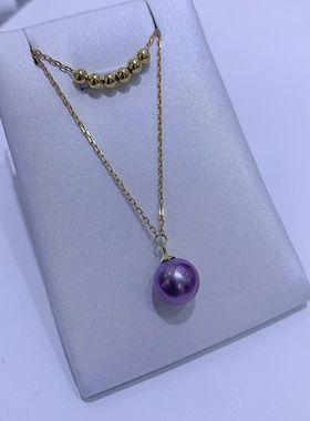 天然爱迪生紫珠配纯银链，正圆 基本无暇 附证书