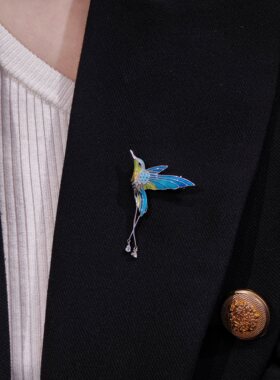 s925银珐琅彩翠鸟项链，胸针 ，附权威证书，支持复检