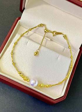 s925银海水菠萝手链，8-9MM正圆微瑕海水ak珍珠