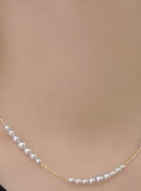 18K金真多麻海水珍珠项链，珠子大小渐变皮光超亮4-6mm海水真多麻