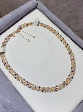 s925银3-4mm天然淡水 珍珠碧玺项链，长度38+5cm，尾链可调节