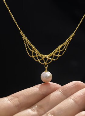 s925银蕾丝镶天然淡水珍珠项链