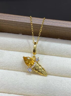 s925银镶嵌天然黄水晶，紫水晶，透辉石吊坠 尺寸7/ 9mm