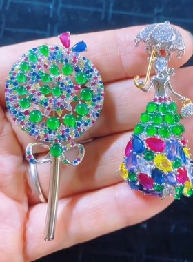 银S925镶天然翡翠A货胸针吊坠两用款