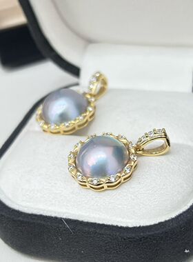 海水马贝珍珠s925银吊坠万能扣设计裸石14-15mm，微纹