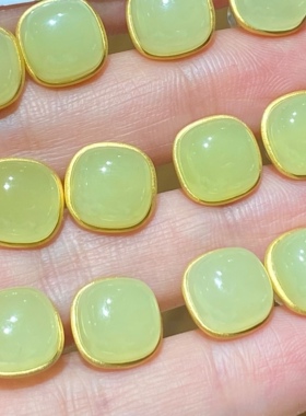 18K金镶天然黄玉和田玉套装