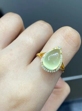 s925银镶嵌天然白水晶 托帕石 南瓜珠 戒指，尺寸10mm
