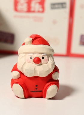 木装饰圣诞老人雪人苹果木雕摆件