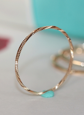 现货无折 韩国纯14K金硬盒子链指环 纤细硬金丝不规则扭麻花戒指