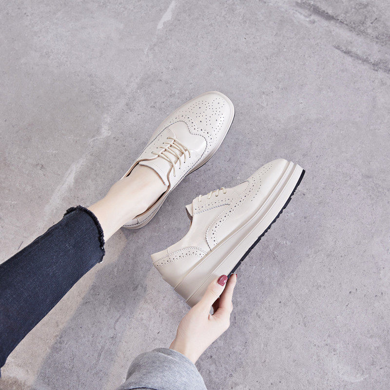 欧洲站2025春季新款方头厚底松糕鞋系带英伦风小皮鞋深口休闲单鞋,淘宝优惠券,粉丝福利购,淘宝优惠卷