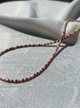 天然石多巴胺彩马卡龙直切锁骨女颈项链夏日叠戴细链简约时尚酷风