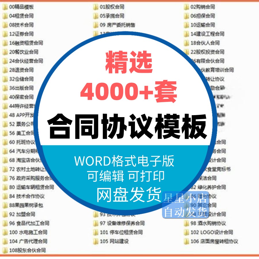 合同协议书电子模板合伙投资融资租赁经营股权餐饮范本word文档 - 图0