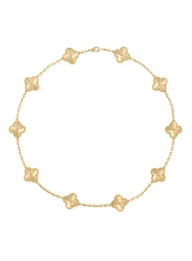 黄金色黑玛瑙十花项链双面四叶草锁骨链梵家奢侈品牌