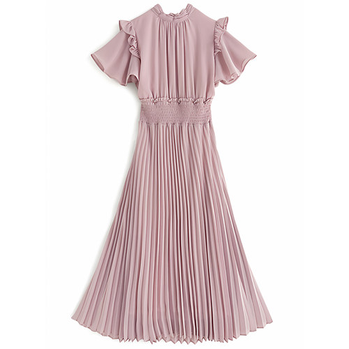 现* 花糖家 日系定制GRL清楚系樱花妹荷叶边纯色百褶连衣裙al142 - 图3