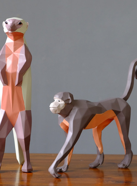 动物折纸样板间几何猴子河马摆件