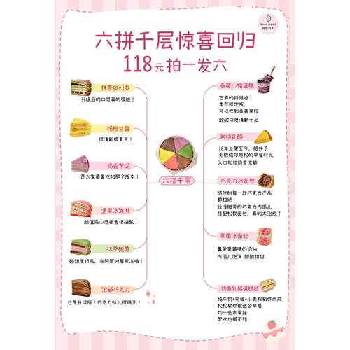 焙尔妈妈网红六拼八拼千层蛋糕榴莲彩虹生日倍儿培尔妈妈8拼八层 - 图0